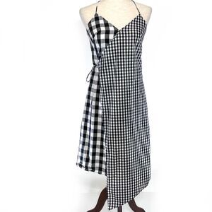 BP Sz Jr SM Black White Buffalo Check Asymmetric Hem Women's Cotton Wrap Dress